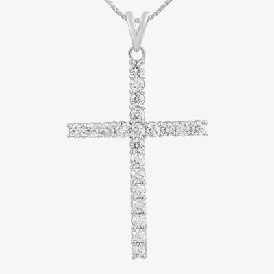 Womens 1 CT. T.W. Lab Grown White Diamond 10K or Yellow Gold Cross Pendant Necklace