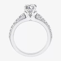 (F / Vs2) Womens 2 CT. T.W. Lab Grown White Diamond 10K White Gold Oval Side Stone Engagement Ring