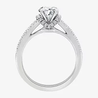 (F / Vs2) Womens 1 1/4 CT. T.W. Lab Grown White Diamond 10K White Gold Round Side Stone Halo Engagement Ring