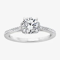 (F / Vs2) Womens 1 1/4 CT. T.W. Lab Grown White Diamond 10K White Gold Round Side Stone Halo Engagement Ring