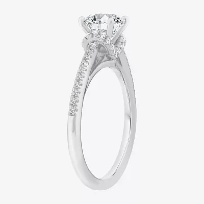 (F / Vs2) Womens 1 1/4 CT. T.W. Lab Grown White Diamond 10K White Gold Round Side Stone Halo Engagement Ring