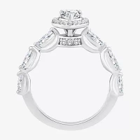 (F / Vs2) Womens 1 CT. T.W. Lab Grown White Diamond 10K White Gold Heart Side Stone Halo Engagement Ring