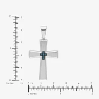 Mens Diamond-Accent Stainless Steel Cross Pendant Necklace