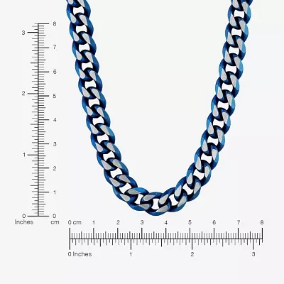 Men's Blue Stainless Steel Solid Curb Chain Necklace