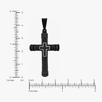 Mens Diamond Accent Natural Black Diamond Stainless Steel Cross Pendant Necklaces