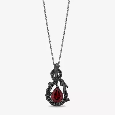 Enchanted Disney Fine Jewelry Womens 1/5 CT. Genuine Red Garnet Sterling Silver Pear Evil Queen Snow White Pendant Necklace