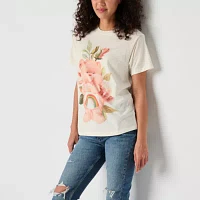 Juniors Carebears Floral Boyfriend Tee Womens Crew Neck Short Sleeve Care Bears Graphic T-Shirt