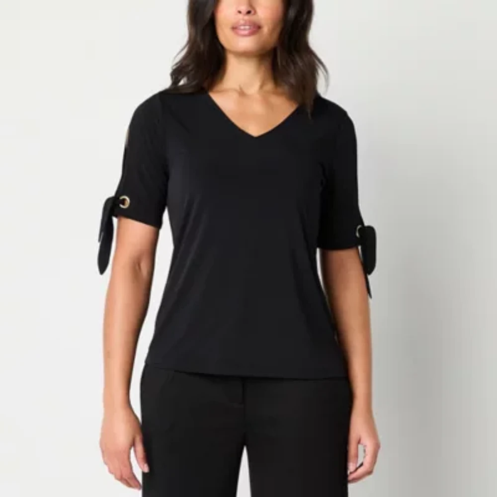 Liz Claiborne Womens V Neck Short Sleeve Blouse