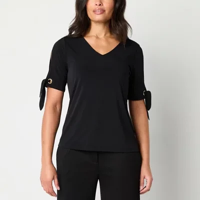 Liz Claiborne Womens V Neck Short Sleeve Blouse