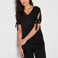 Liz Claiborne Womens V Neck Short Sleeve Blouse