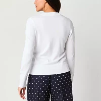 Liz Claiborne Womens V Neck Long Sleeve Button Cardigan