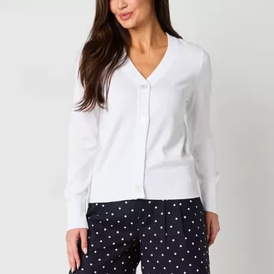 Liz Claiborne Womens V Neck Long Sleeve Button Cardigan