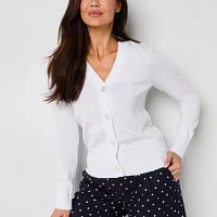 Liz Claiborne Womens V Neck Long Sleeve Button Cardigan