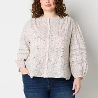 a.n.a Womens Plus Split Crew Neck Long Sleeve Blouse