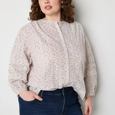 a.n.a Womens Plus Split Crew Neck Long Sleeve Blouse