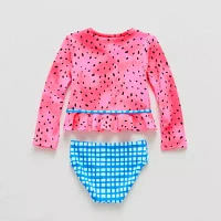 Okie Dokie Toddler & Little Girls Textured Gingham Rash Guard Set