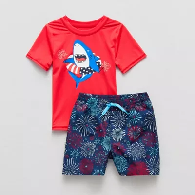 Okie Dokie Boys Shark Rash Guard Set