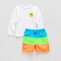 Okie Dokie Boys Striped Rash Guard Set