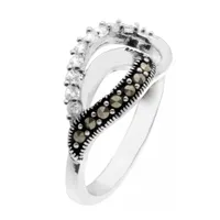 Sparkle Allure Marcasite Pure Silver Over Brass Oval Cocktail Ring