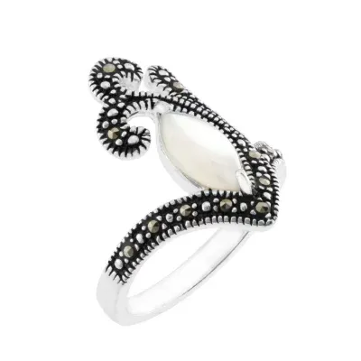 Sparkle Allure Marcasite Pure Silver Over Brass Mother Of Pearl Oval Cocktail Ring