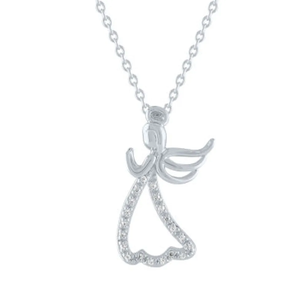 Diamond Accent "Warrior" Womens Diamond Accent Natural White Diamond Sterling Silver Angel Pendant Necklaces
