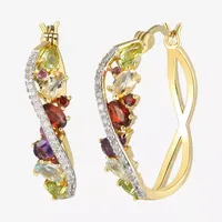 Multi Color Gemstone 18K Gold Over Silver 29.5mm Infinity Hoop Earrings