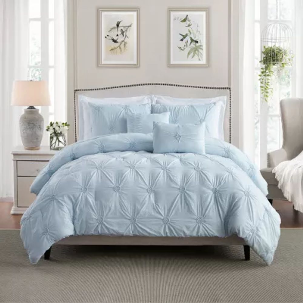 Swift Home Luxurious Ruched 3d Floral Pintuck Sham And Midweight Down Alternative Comforter Set