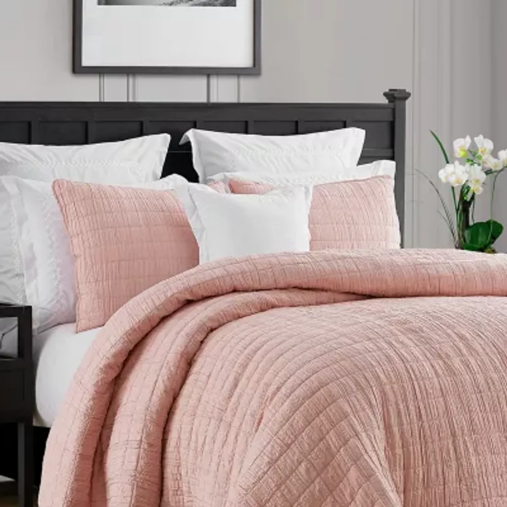 Swift Home Lightweight Oversized Enzyme Washed Crinkle Quilt Coverlet Bedspread Set