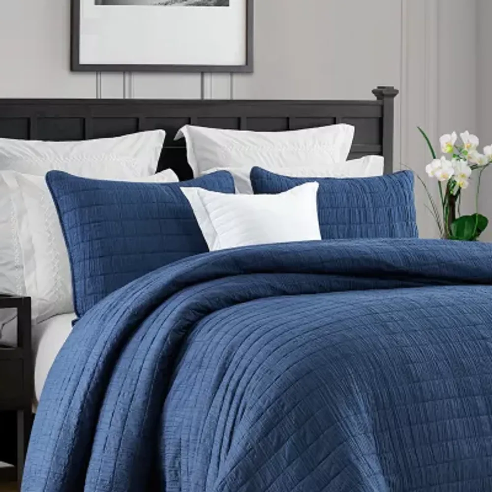 Swift Home Lightweight Oversized Enzyme Washed Crinkle Quilt Coverlet Bedspread Set