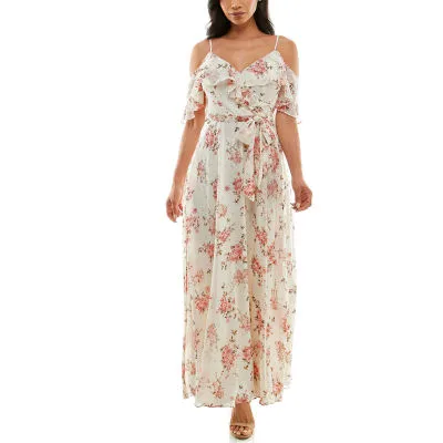 Premier Amour Cold-Shoulder Short Sleeve Floral Maxi Dress