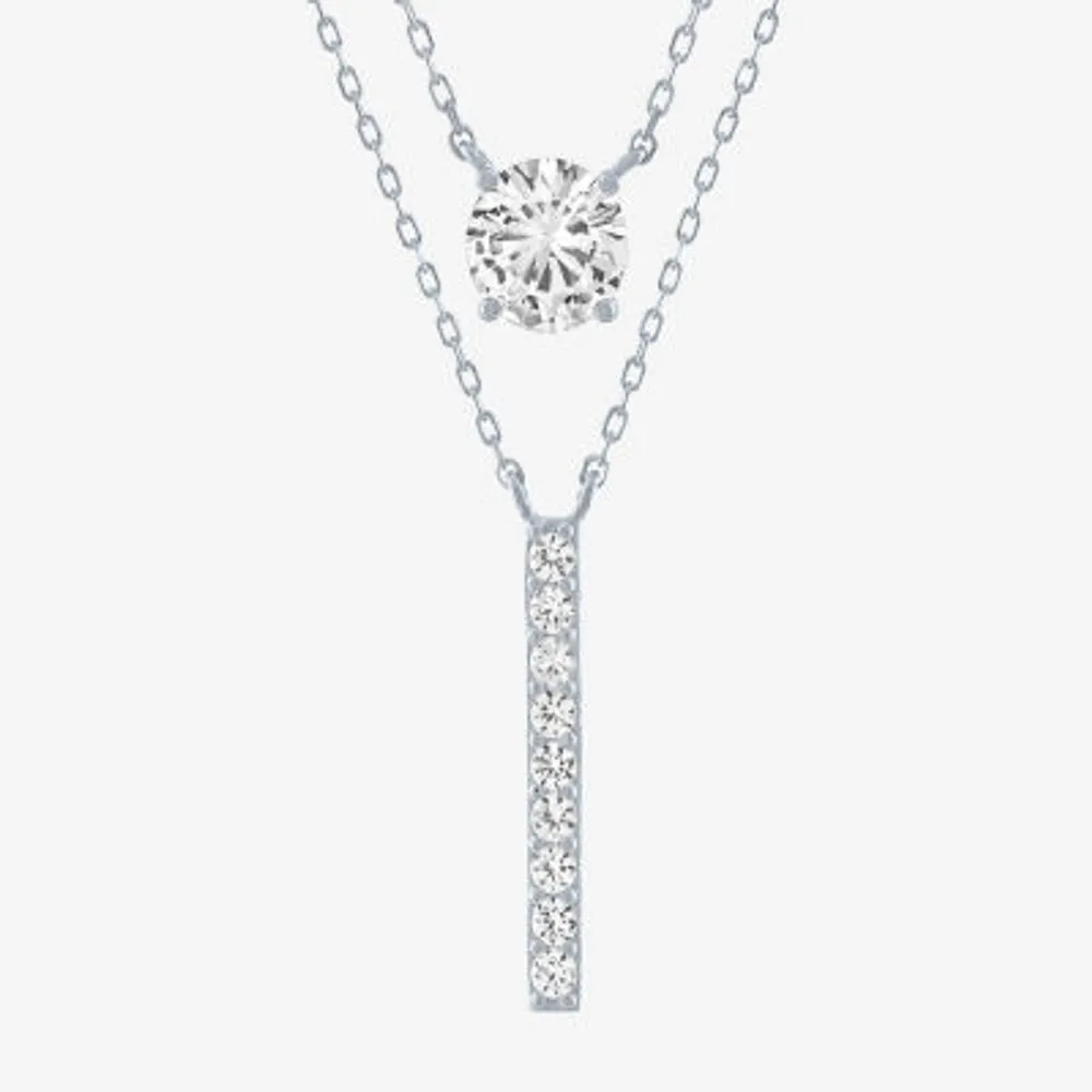 Yes, Please! Womens 2-pc. Cable Lab Created White Sapphire Sterling Silver Bar Round Pendant Necklace Set