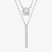 Yes, Please! Womens 2-pc. Cable Lab Created White Sapphire Sterling Silver Bar Round Pendant Necklace Set