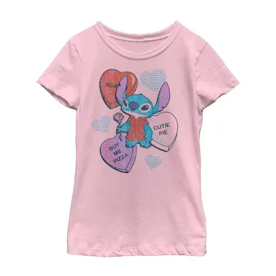 Disney Collection Little & Big Girls Crew Neck Short Sleeve Lilo & Stitch Stitch Graphic T-Shirt