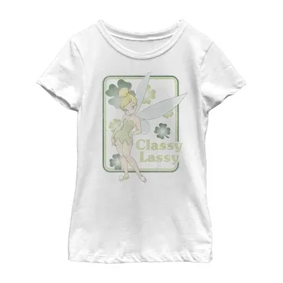 Disney Collection Little & Big Girls Crew Neck Short Sleeve Tinker Bell Graphic T-Shirt