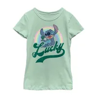 Disney Collection Little & Big Girls Crew Neck Short Sleeve Lilo Stitch Graphic T-Shirt