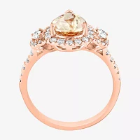 Effy Final Call Womens Genuine Pink Morganite & 1/4 CT. T.W. Natural Diamond 14K Rose Gold Pear Halo Side Stone Cocktail Ring