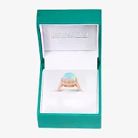 Effy Final Call Womens Genuine White Opal & 3/8 CT. T.W. Natural Diamond 14K Rose Gold Oval Halo Side Stone Cocktail Ring