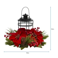 Nearly Natural Poinsettia Berry Pine Christmas Tabletop Decor