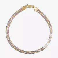 Made in Italy 14K Tri-Color Gold 7.5 Inch Solid Herringbone Chain Bracelet