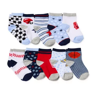 Piper & Jax Baby Boys 10 Pair Crew Socks