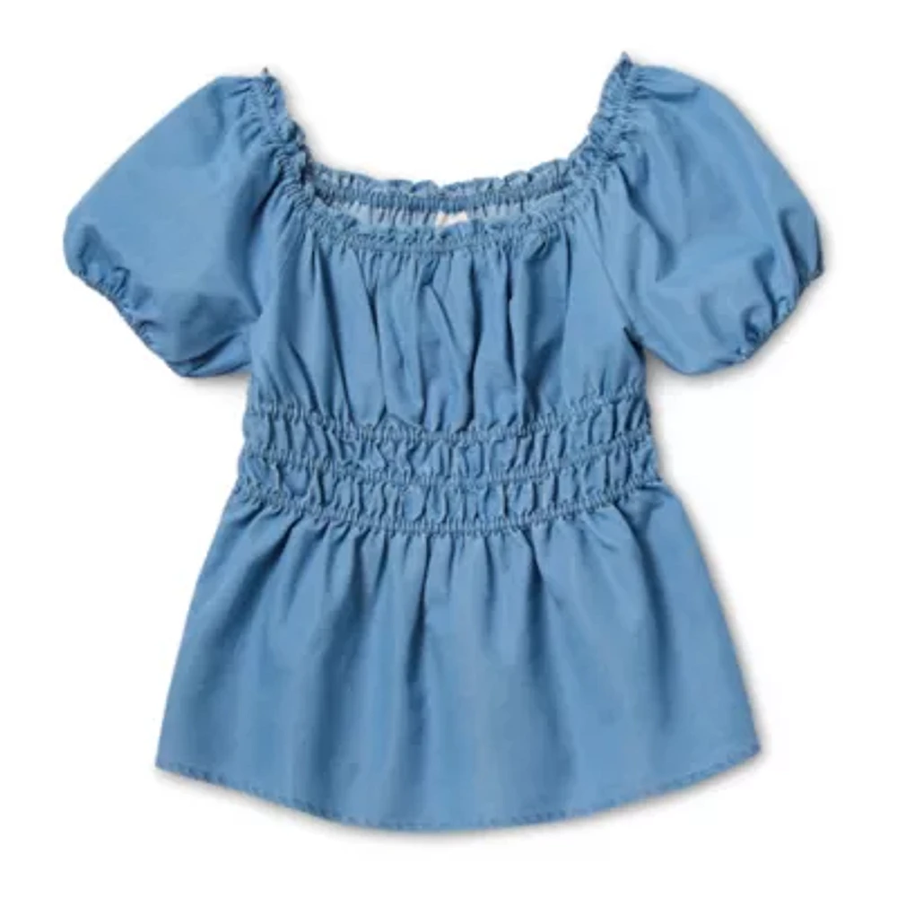 Thereabouts Little & Big Girls Square Neck Short Sleeve Blouse