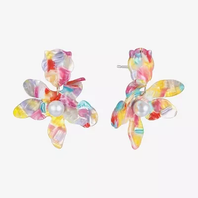 Bijoux Bar Gold Tone Womens Simulated Pearl Flower Hypoallergenic Drop Earrings