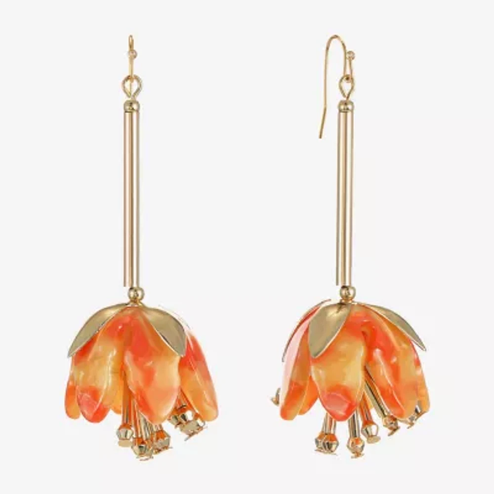 Bijoux Bar Gold Tone Stainless Steel Flower Drop Earrings