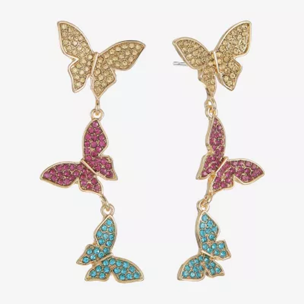 Bijoux Bar Gold Tone Glass Butterfly Drop Earrings