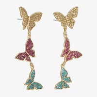 Bijoux Bar Gold Tone Glass Butterfly Drop Earrings