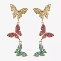 Bijoux Bar Gold Tone Glass Butterfly Drop Earrings