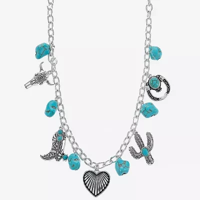 Bijoux Bar Silver Tone Western Womens Turquoise Zinc Heart Pendant Necklaces