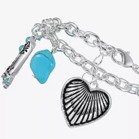 Bijoux Bar Silver Tone Western 7 Inch Curb Heart Charm Bracelet