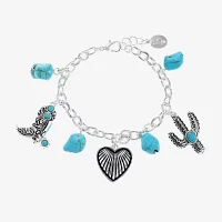 Bijoux Bar Silver Tone Western 7 Inch Curb Heart Charm Bracelet