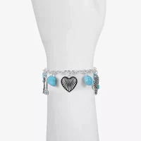 Bijoux Bar Silver Tone Western 7 Inch Curb Heart Charm Bracelet